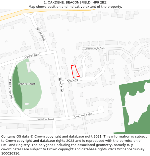 1, OAKDENE, BEACONSFIELD, HP9 2BZ: Location map and indicative extent of plot