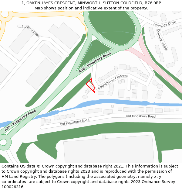 1, OAKENHAYES CRESCENT, MINWORTH, SUTTON COLDFIELD, B76 9RP: Location map and indicative extent of plot