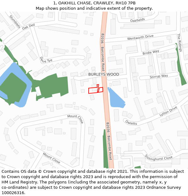 1, OAKHILL CHASE, CRAWLEY, RH10 7PB: Location map and indicative extent of plot