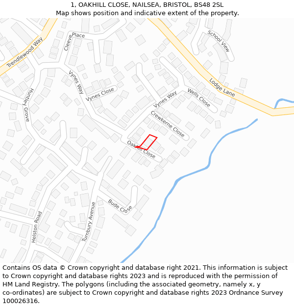 1, OAKHILL CLOSE, NAILSEA, BRISTOL, BS48 2SL: Location map and indicative extent of plot