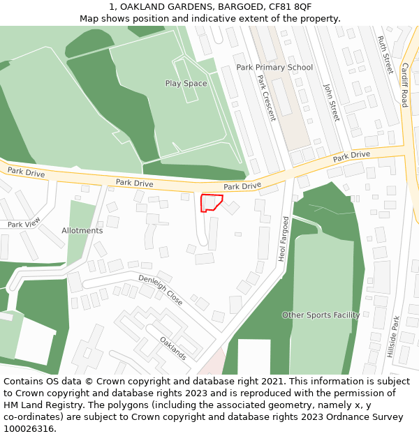 1, OAKLAND GARDENS, BARGOED, CF81 8QF: Location map and indicative extent of plot