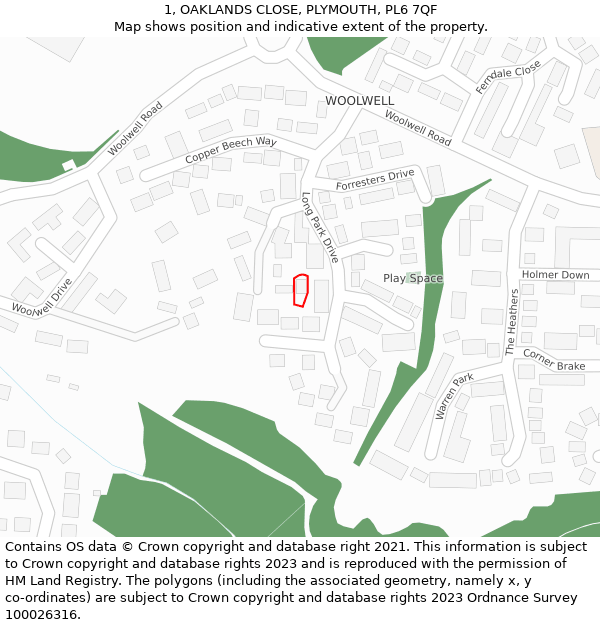 1, OAKLANDS CLOSE, PLYMOUTH, PL6 7QF: Location map and indicative extent of plot