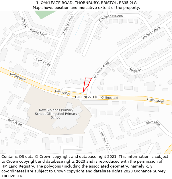 1, OAKLEAZE ROAD, THORNBURY, BRISTOL, BS35 2LG: Location map and indicative extent of plot