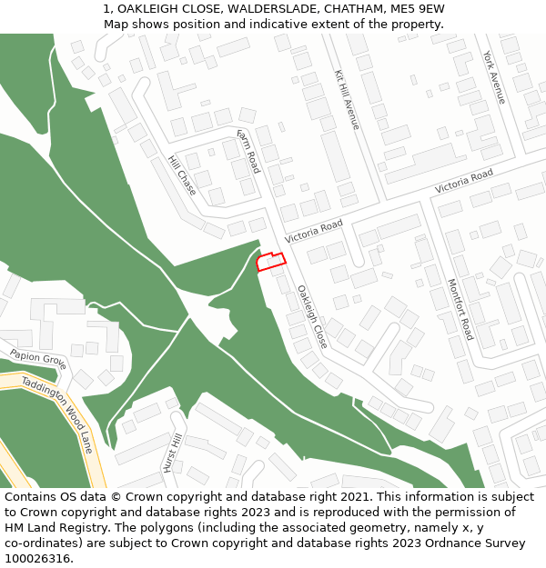 1, OAKLEIGH CLOSE, WALDERSLADE, CHATHAM, ME5 9EW: Location map and indicative extent of plot