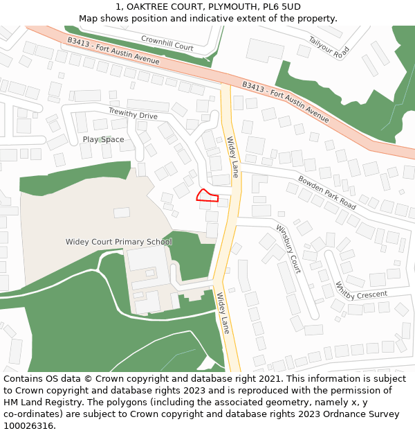 1, OAKTREE COURT, PLYMOUTH, PL6 5UD: Location map and indicative extent of plot