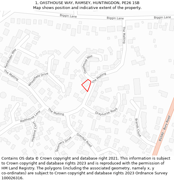 1, OASTHOUSE WAY, RAMSEY, HUNTINGDON, PE26 1SB: Location map and indicative extent of plot