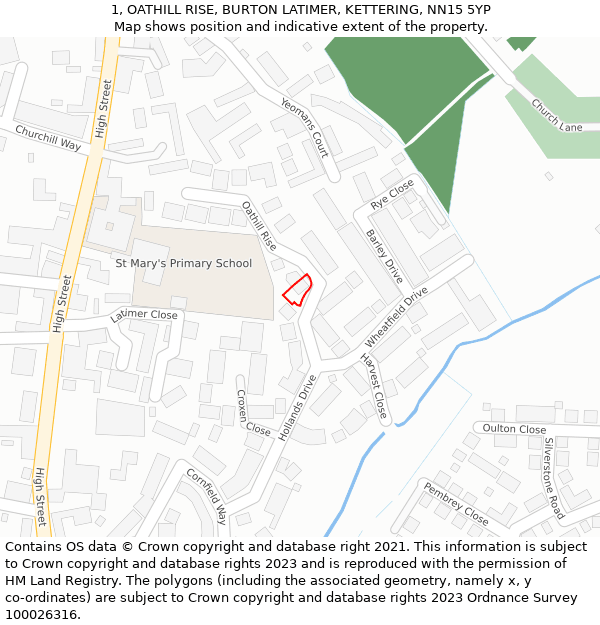 1, OATHILL RISE, BURTON LATIMER, KETTERING, NN15 5YP: Location map and indicative extent of plot