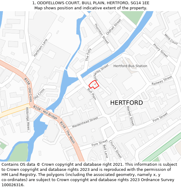 1, ODDFELLOWS COURT, BULL PLAIN, HERTFORD, SG14 1EE: Location map and indicative extent of plot