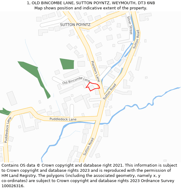 1, OLD BINCOMBE LANE, SUTTON POYNTZ, WEYMOUTH, DT3 6NB: Location map and indicative extent of plot