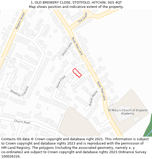 1, OLD BREWERY CLOSE, STOTFOLD, HITCHIN, SG5 4QT: Location map and indicative extent of plot