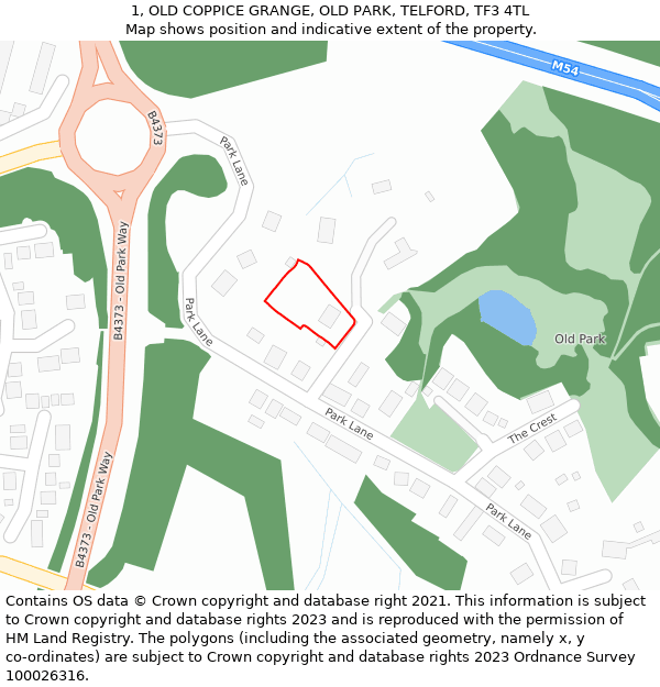1, OLD COPPICE GRANGE, OLD PARK, TELFORD, TF3 4TL: Location map and indicative extent of plot