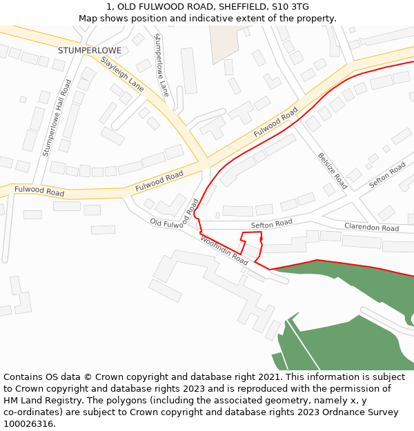 1, OLD FULWOOD ROAD, SHEFFIELD, S10 3TG: Location map and indicative extent of plot