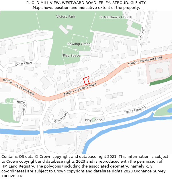 1, OLD MILL VIEW, WESTWARD ROAD, EBLEY, STROUD, GL5 4TY: Location map and indicative extent of plot