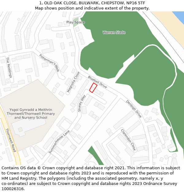 1, OLD OAK CLOSE, BULWARK, CHEPSTOW, NP16 5TF: Location map and indicative extent of plot