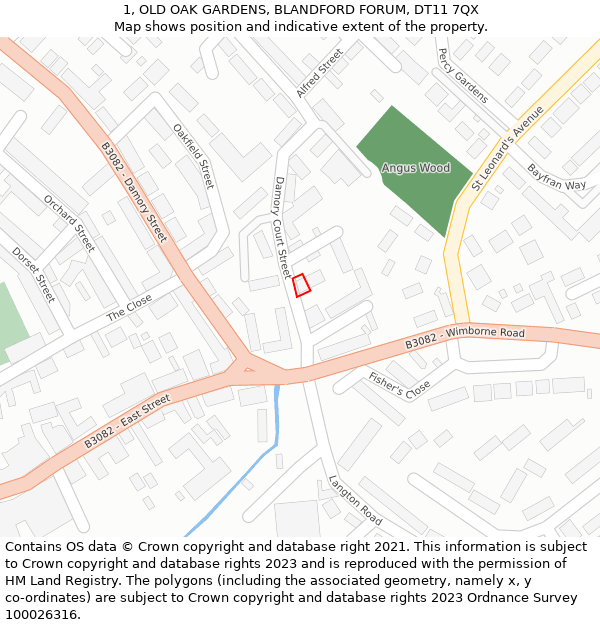 1, OLD OAK GARDENS, BLANDFORD FORUM, DT11 7QX: Location map and indicative extent of plot