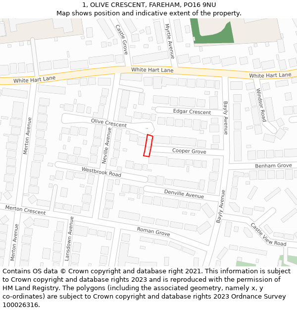 1, OLIVE CRESCENT, FAREHAM, PO16 9NU: Location map and indicative extent of plot