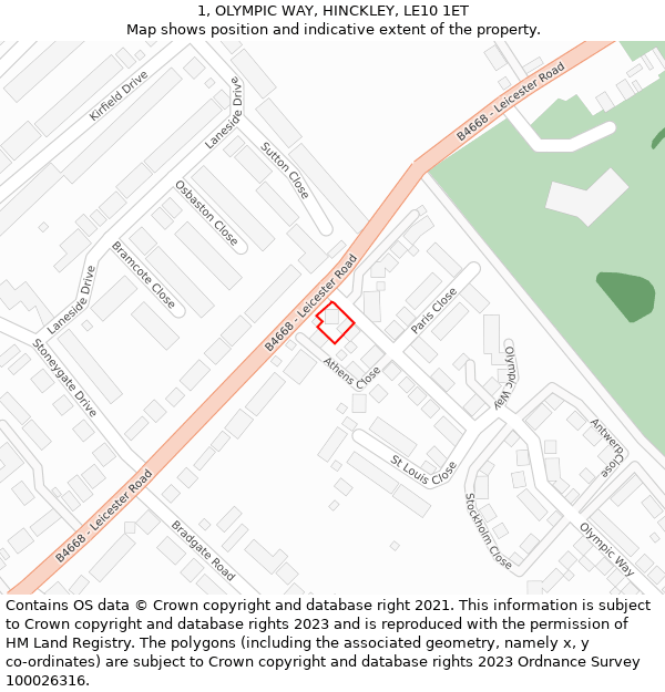 1, OLYMPIC WAY, HINCKLEY, LE10 1ET: Location map and indicative extent of plot