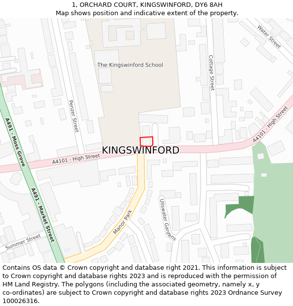 1, ORCHARD COURT, KINGSWINFORD, DY6 8AH: Location map and indicative extent of plot
