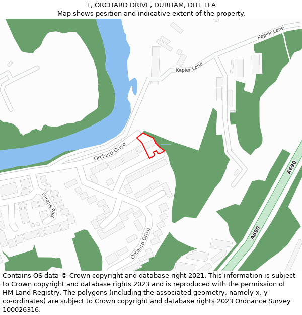 1, ORCHARD DRIVE, DURHAM, DH1 1LA: Location map and indicative extent of plot