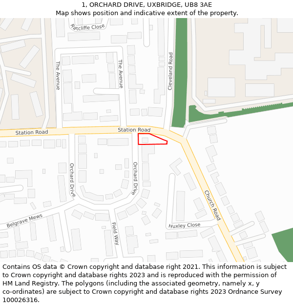 1, ORCHARD DRIVE, UXBRIDGE, UB8 3AE: Location map and indicative extent of plot