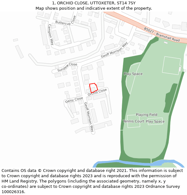 1, ORCHID CLOSE, UTTOXETER, ST14 7SY: Location map and indicative extent of plot