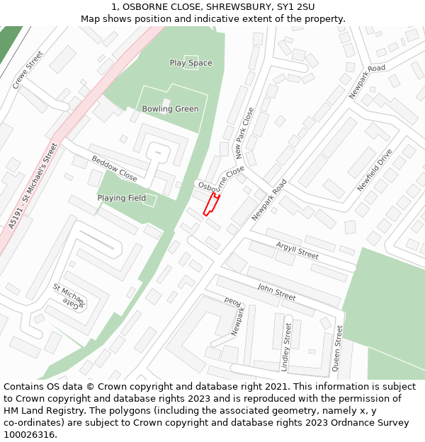 1, OSBORNE CLOSE, SHREWSBURY, SY1 2SU: Location map and indicative extent of plot