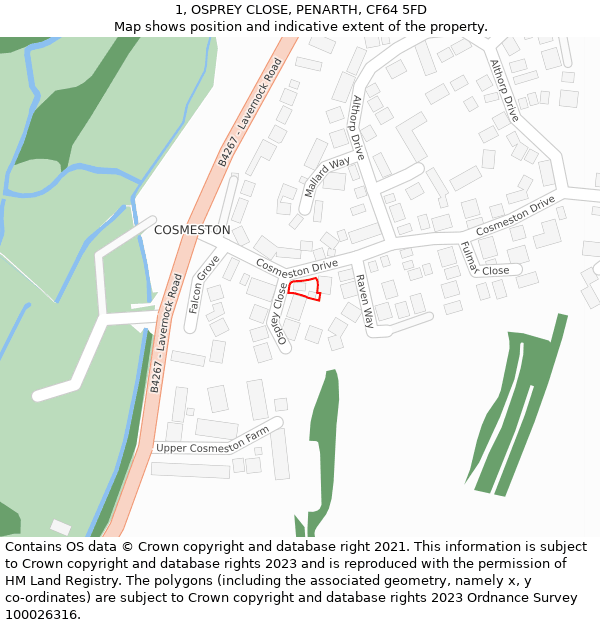 1, OSPREY CLOSE, PENARTH, CF64 5FD: Location map and indicative extent of plot