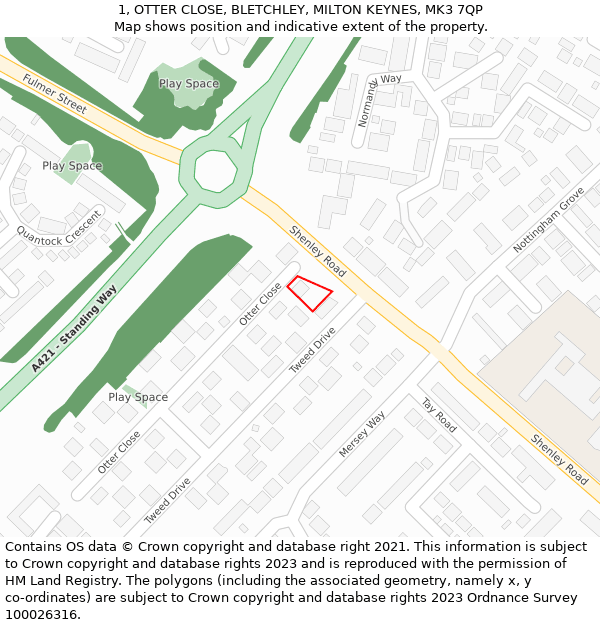 1, OTTER CLOSE, BLETCHLEY, MILTON KEYNES, MK3 7QP: Location map and indicative extent of plot