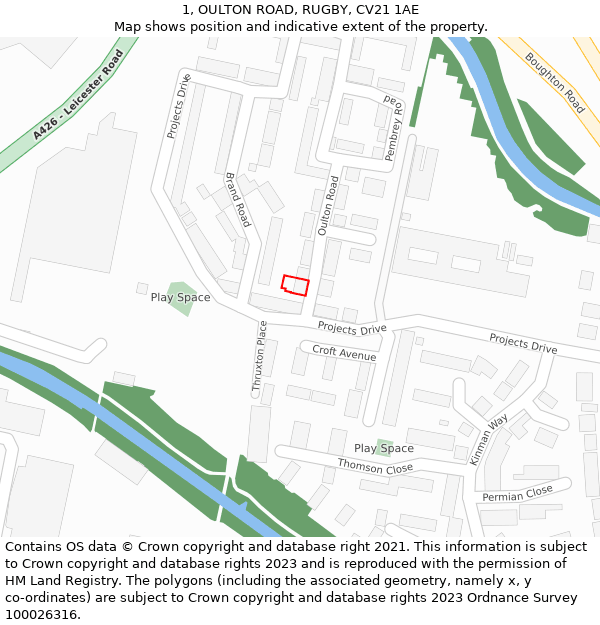 1, OULTON ROAD, RUGBY, CV21 1AE: Location map and indicative extent of plot