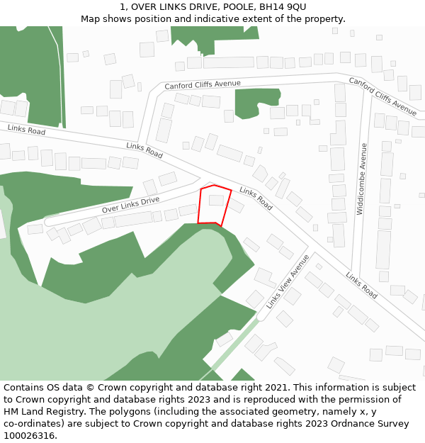 1, OVER LINKS DRIVE, POOLE, BH14 9QU: Location map and indicative extent of plot