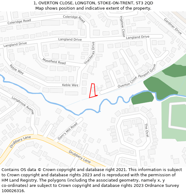 1, OVERTON CLOSE, LONGTON, STOKE-ON-TRENT, ST3 2QD: Location map and indicative extent of plot