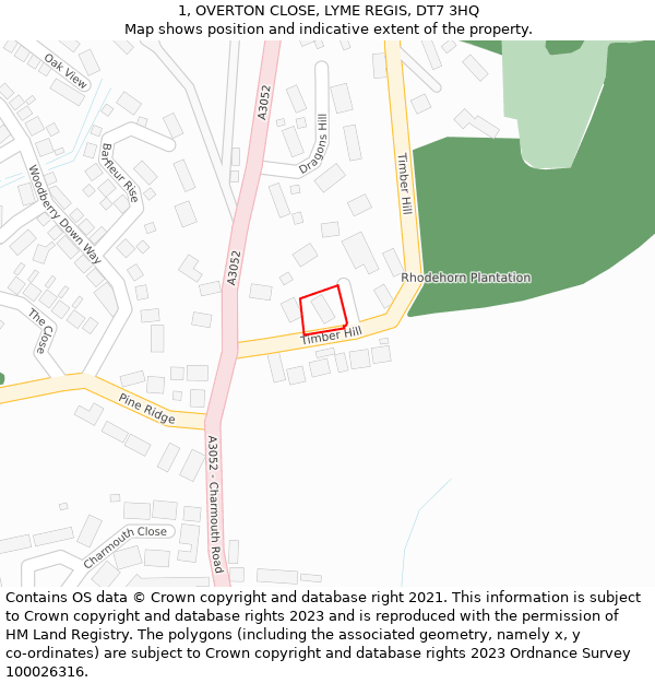 1, OVERTON CLOSE, LYME REGIS, DT7 3HQ: Location map and indicative extent of plot