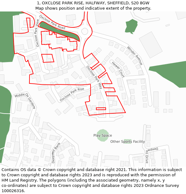 1, OXCLOSE PARK RISE, HALFWAY, SHEFFIELD, S20 8GW: Location map and indicative extent of plot