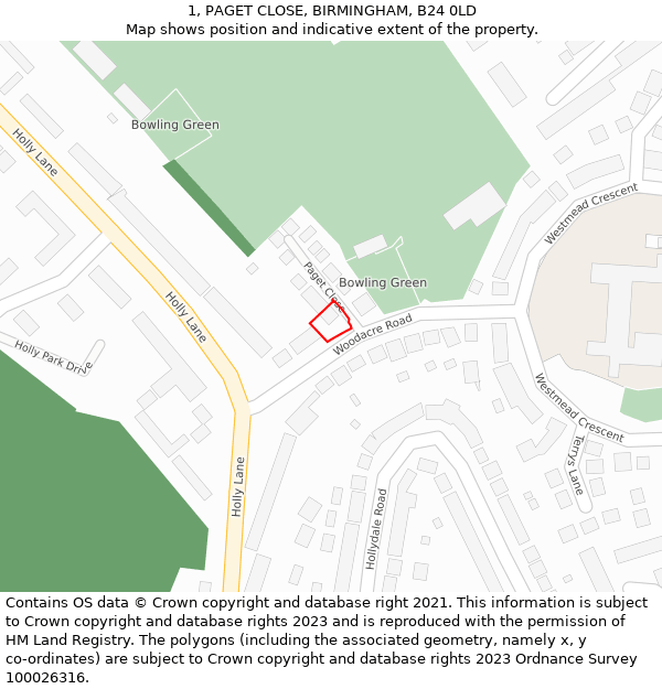 1, PAGET CLOSE, BIRMINGHAM, B24 0LD: Location map and indicative extent of plot