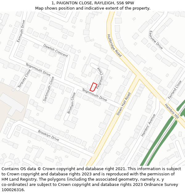 1, PAIGNTON CLOSE, RAYLEIGH, SS6 9PW: Location map and indicative extent of plot