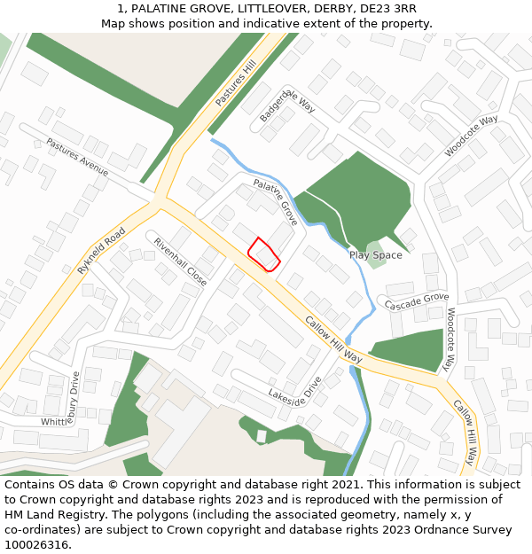 1, PALATINE GROVE, LITTLEOVER, DERBY, DE23 3RR: Location map and indicative extent of plot