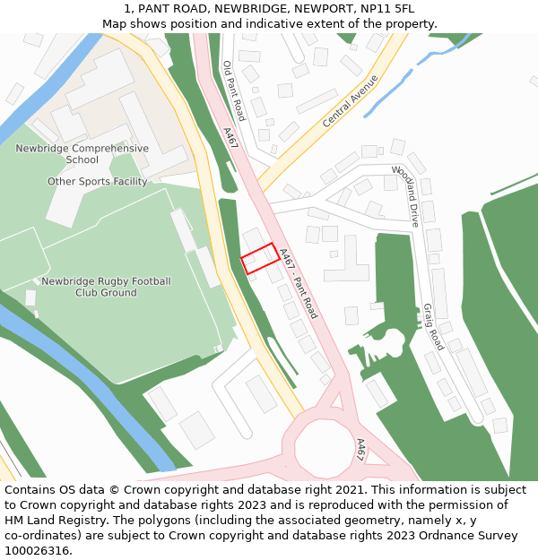 1, PANT ROAD, NEWBRIDGE, NEWPORT, NP11 5FL: Location map and indicative extent of plot