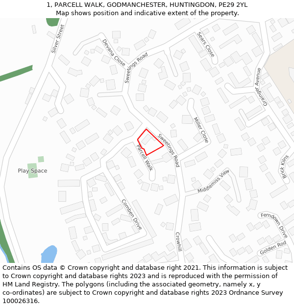 1, PARCELL WALK, GODMANCHESTER, HUNTINGDON, PE29 2YL: Location map and indicative extent of plot
