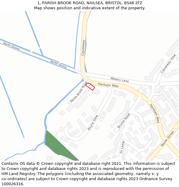 1, PARISH BROOK ROAD, NAILSEA, BRISTOL, BS48 2FZ: Location map and indicative extent of plot