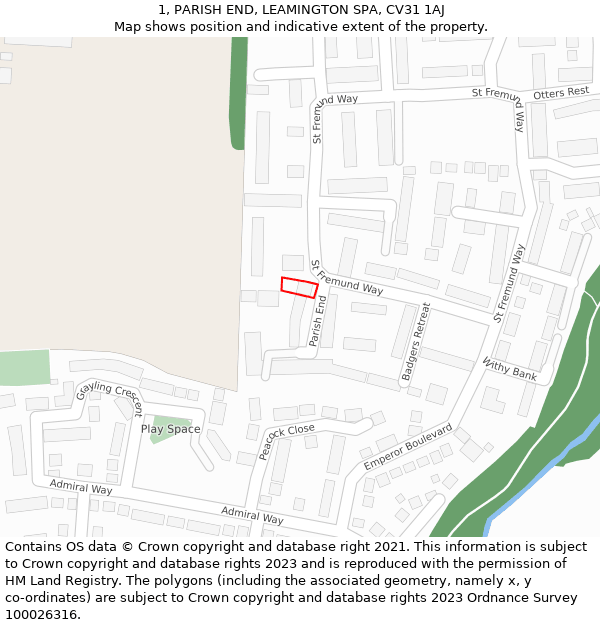 1, PARISH END, LEAMINGTON SPA, CV31 1AJ: Location map and indicative extent of plot