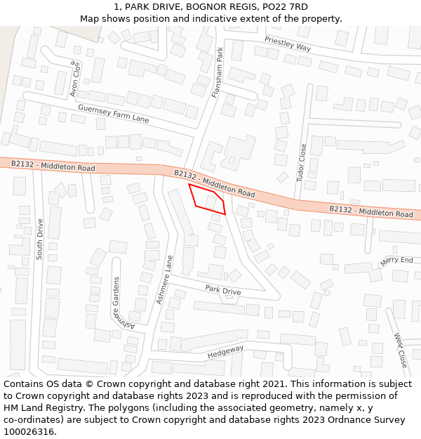 1, PARK DRIVE, BOGNOR REGIS, PO22 7RD: Location map and indicative extent of plot