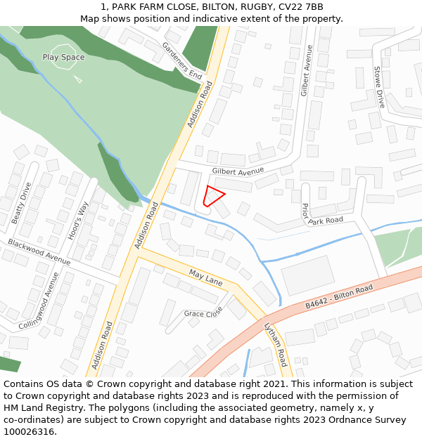 1, PARK FARM CLOSE, BILTON, RUGBY, CV22 7BB: Location map and indicative extent of plot