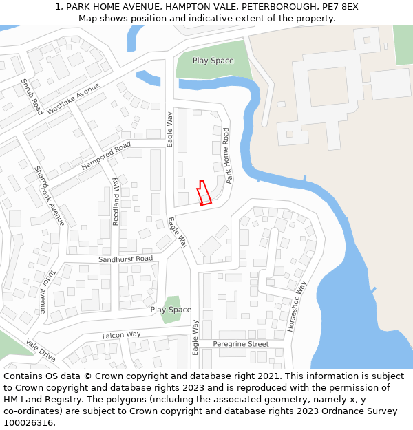 1, PARK HOME AVENUE, HAMPTON VALE, PETERBOROUGH, PE7 8EX: Location map and indicative extent of plot