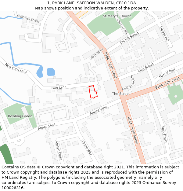 1, PARK LANE, SAFFRON WALDEN, CB10 1DA: Location map and indicative extent of plot