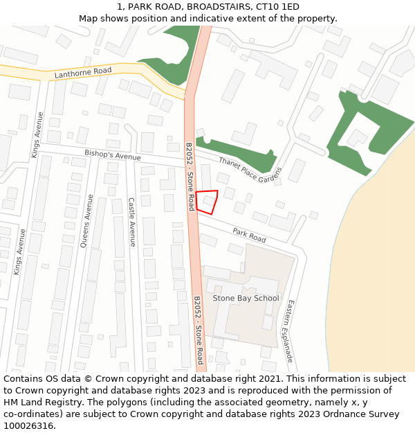 1, PARK ROAD, BROADSTAIRS, CT10 1ED: Location map and indicative extent of plot