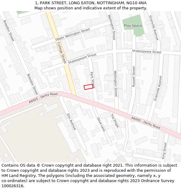 1, PARK STREET, LONG EATON, NOTTINGHAM, NG10 4NA: Location map and indicative extent of plot