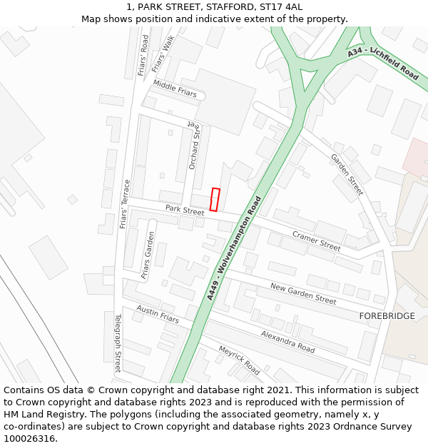 1, PARK STREET, STAFFORD, ST17 4AL: Location map and indicative extent of plot