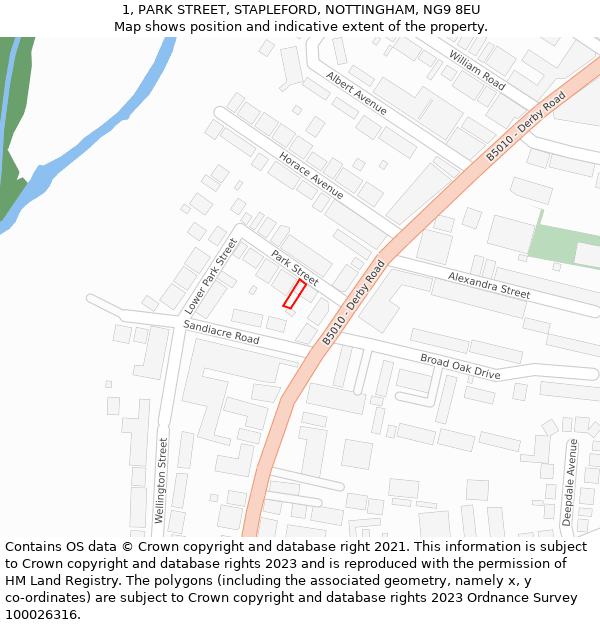1, PARK STREET, STAPLEFORD, NOTTINGHAM, NG9 8EU: Location map and indicative extent of plot