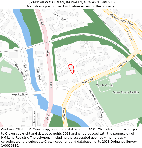 1, PARK VIEW GARDENS, BASSALEG, NEWPORT, NP10 8JZ: Location map and indicative extent of plot