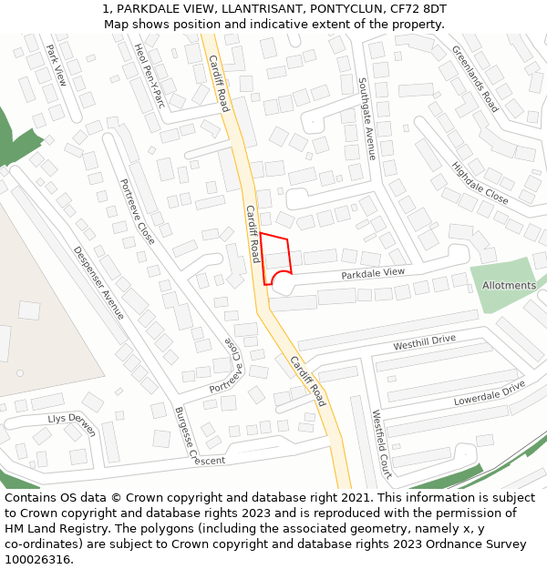 1, PARKDALE VIEW, LLANTRISANT, PONTYCLUN, CF72 8DT: Location map and indicative extent of plot
